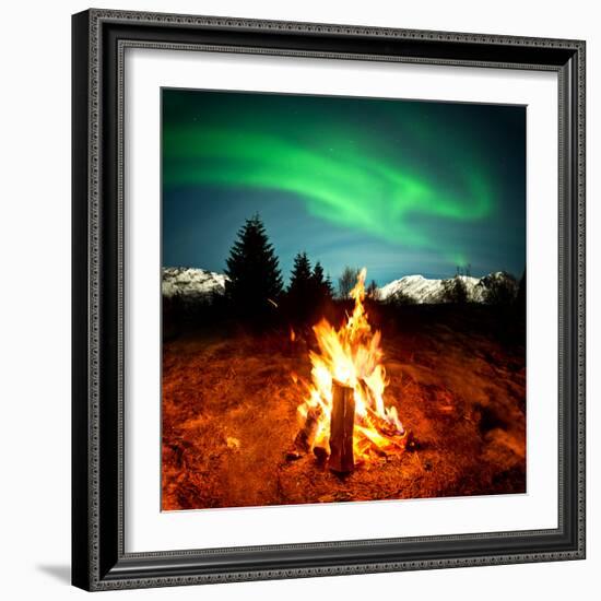 Camp Fire Watching Northern Lights-Solarseven-Framed Photographic Print