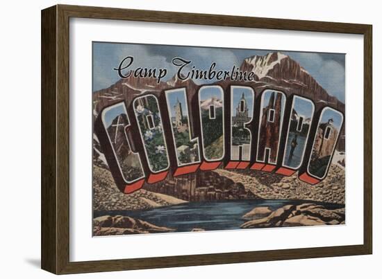 Camp Timberline, Colorado - Large Letter Scenes-Lantern Press-Framed Art Print