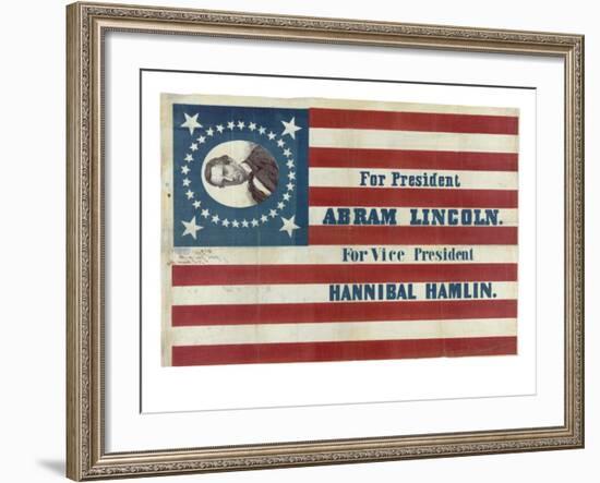 Campaign Flag for Lincoln and Hamlin-null-Framed Art Print