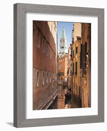 Campanile and Gondola on Canal in Venice, Italy-Jon Arnold-Framed Photographic Print