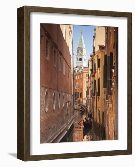 Campanile and Gondola on Canal in Venice, Italy-Jon Arnold-Framed Photographic Print