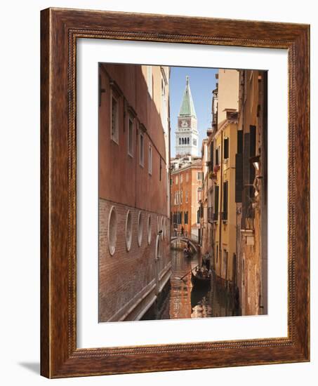 Campanile and Gondola on Canal in Venice, Italy-Jon Arnold-Framed Photographic Print