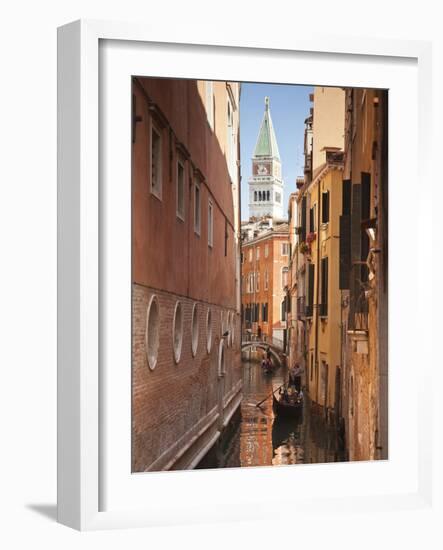 Campanile and Gondola on Canal in Venice, Italy-Jon Arnold-Framed Photographic Print