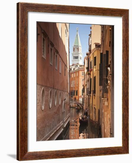 Campanile and Gondola on Canal in Venice, Italy-Jon Arnold-Framed Photographic Print