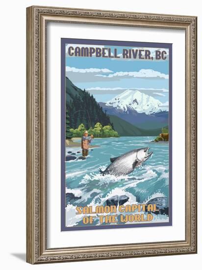 Campbell River, British Columbia, Canada - Angler Fisherman Scene-Lantern Press-Framed Art Print