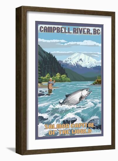 Campbell River, British Columbia, Canada - Angler Fisherman Scene-Lantern Press-Framed Art Print