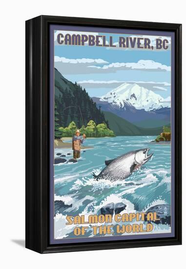 Campbell River, British Columbia, Canada - Angler Fisherman Scene-Lantern Press-Framed Stretched Canvas