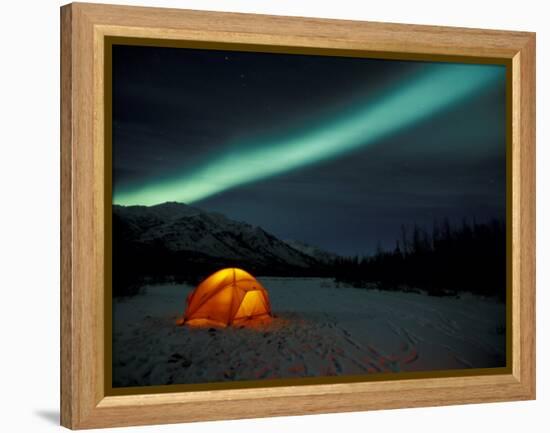Camper's Tent Under Curtains of Green Northern Lights, Brooks Range, Alaska, USA-Hugh Rose-Framed Premier Image Canvas