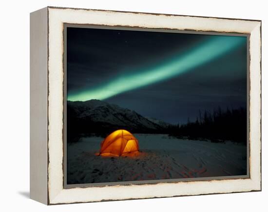 Camper's Tent Under Curtains of Green Northern Lights, Brooks Range, Alaska, USA-Hugh Rose-Framed Premier Image Canvas