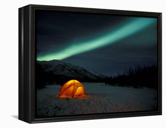 Camper's Tent Under Curtains of Green Northern Lights, Brooks Range, Alaska, USA-Hugh Rose-Framed Premier Image Canvas