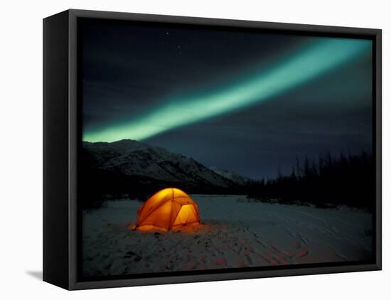 Camper's Tent Under Curtains of Green Northern Lights, Brooks Range, Alaska, USA-Hugh Rose-Framed Premier Image Canvas