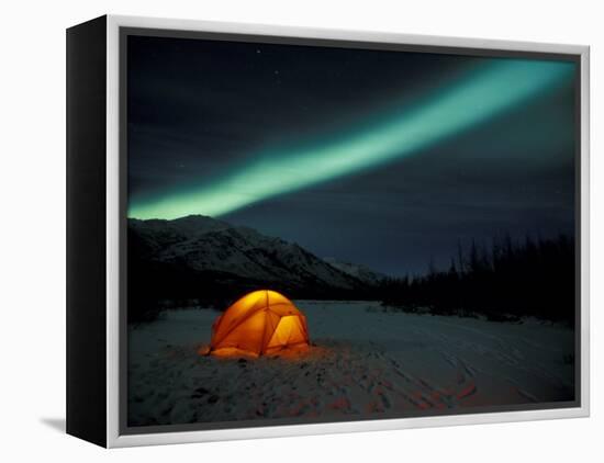 Camper's Tent Under Curtains of Green Northern Lights, Brooks Range, Alaska, USA-Hugh Rose-Framed Premier Image Canvas