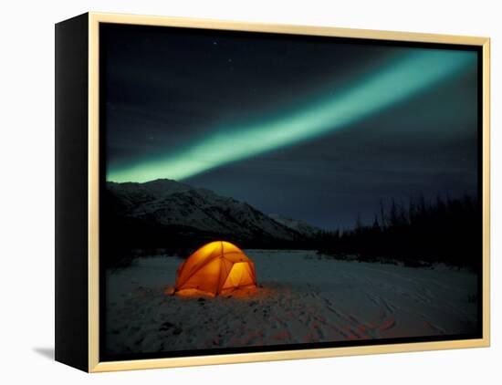 Camper's Tent Under Curtains of Green Northern Lights, Brooks Range, Alaska, USA-Hugh Rose-Framed Premier Image Canvas