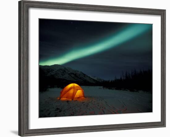 Camper's Tent Under Curtains of Green Northern Lights, Brooks Range, Alaska, USA-Hugh Rose-Framed Photographic Print