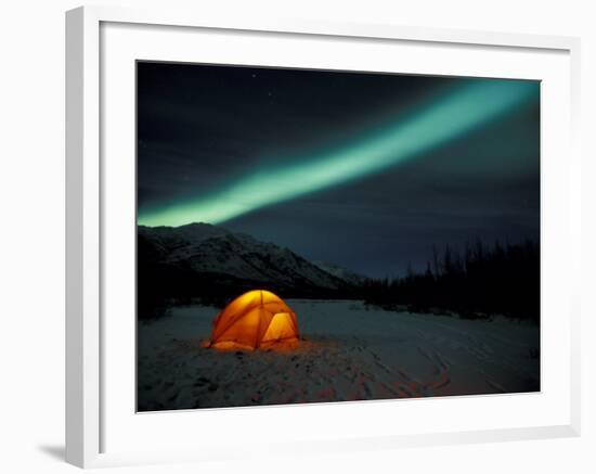 Camper's Tent Under Curtains of Green Northern Lights, Brooks Range, Alaska, USA-Hugh Rose-Framed Photographic Print