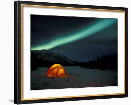 Camper's Tent Under Curtains of Green Northern Lights, Brooks Range, Alaska, USA-Hugh Rose-Framed Photographic Print