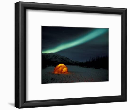 Camper's Tent Under Curtains of Green Northern Lights, Brooks Range, Alaska, USA-Hugh Rose-Framed Photographic Print