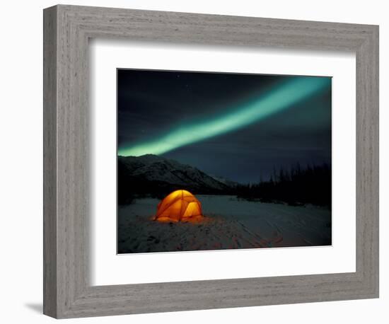 Camper's Tent Under Curtains of Green Northern Lights, Brooks Range, Alaska, USA-Hugh Rose-Framed Photographic Print