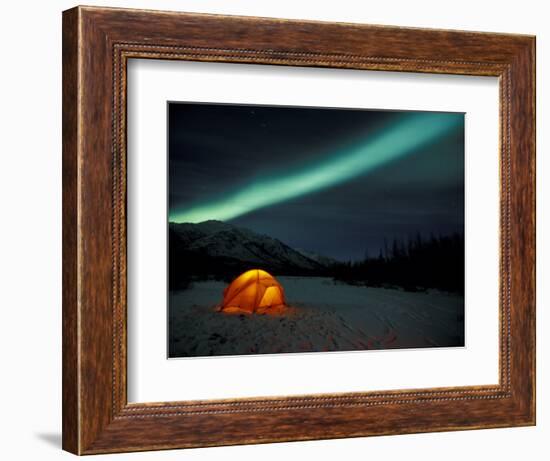 Camper's Tent Under Curtains of Green Northern Lights, Brooks Range, Alaska, USA-Hugh Rose-Framed Photographic Print