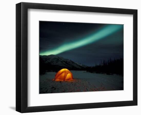 Camper's Tent Under Curtains of Green Northern Lights, Brooks Range, Alaska, USA-Hugh Rose-Framed Photographic Print