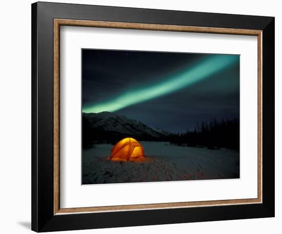 Camper's Tent Under Curtains of Green Northern Lights, Brooks Range, Alaska, USA-Hugh Rose-Framed Photographic Print