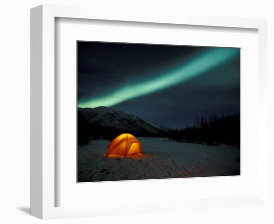 Camper's Tent Under Curtains of Green Northern Lights, Brooks Range, Alaska, USA-Hugh Rose-Framed Photographic Print