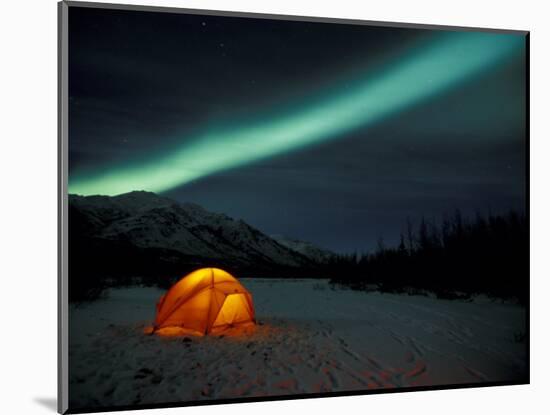 Camper's Tent Under Curtains of Green Northern Lights, Brooks Range, Alaska, USA-Hugh Rose-Mounted Photographic Print