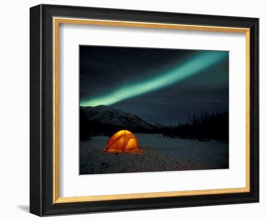 Camper's Tent Under Curtains of Green Northern Lights, Brooks Range, Alaska, USA-Hugh Rose-Framed Photographic Print