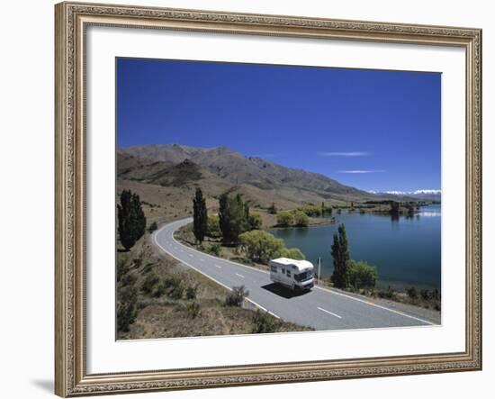 Camper Van on Road by Lake Wanaka, South Island, New Zealand-Neil Farrin-Framed Photographic Print