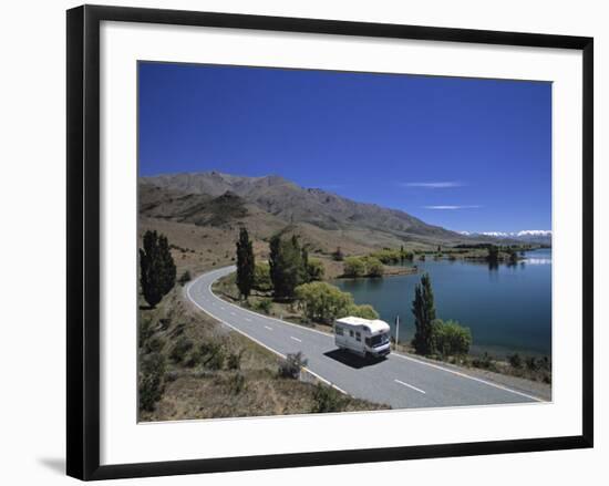 Camper Van on Road by Lake Wanaka, South Island, New Zealand-Neil Farrin-Framed Photographic Print