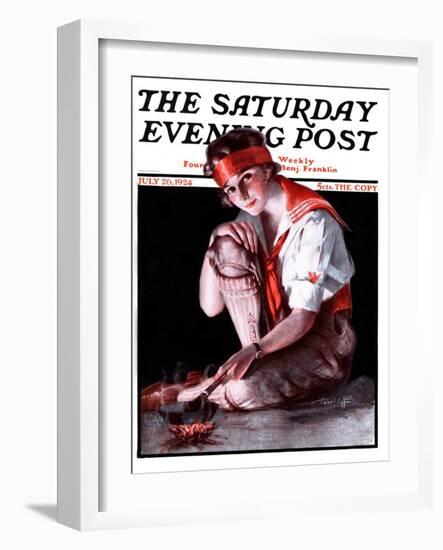 "Campfire Girl," Saturday Evening Post Cover, July 26, 1924-Pearl L. Hill-Framed Giclee Print