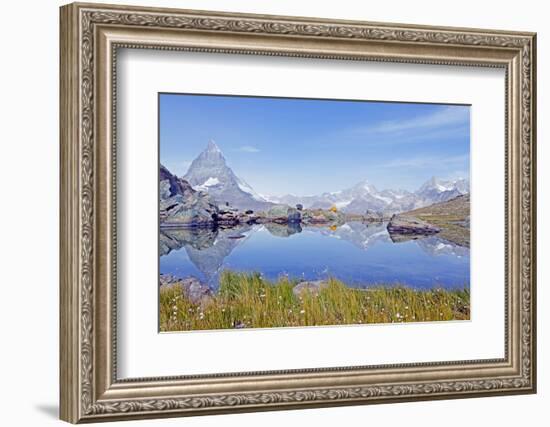 Camping at a Lake Near the Matterhorn, 4478M, Zermatt, Valais, Swiss Alps, Switzerland, Europe-Christian Kober-Framed Photographic Print