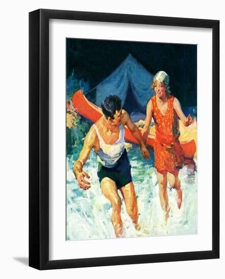 "Camping Couple Goes Swimming,"August 1, 1928-William Meade Prince-Framed Giclee Print