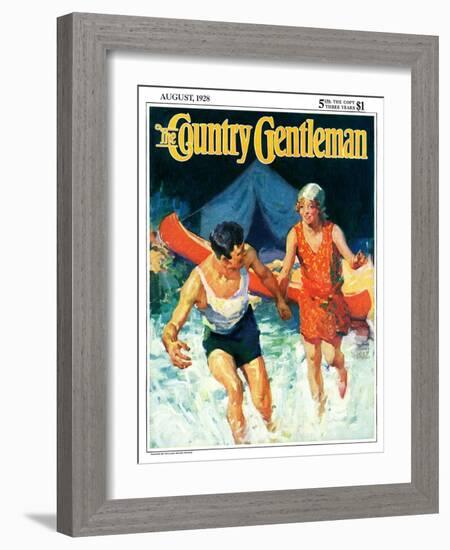 "Camping Couple Goes Swimming," Country Gentleman Cover, August 1, 1928-William Meade Prince-Framed Giclee Print