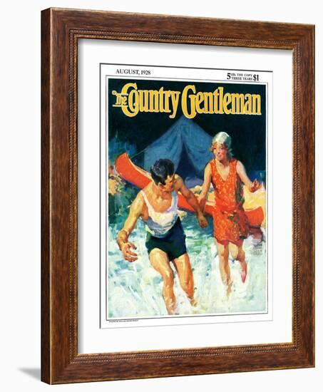 "Camping Couple Goes Swimming," Country Gentleman Cover, August 1, 1928-William Meade Prince-Framed Giclee Print