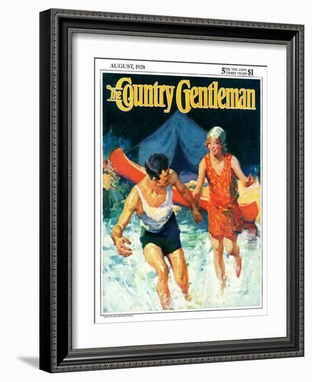 "Camping Couple Goes Swimming," Country Gentleman Cover, August 1, 1928-William Meade Prince-Framed Giclee Print