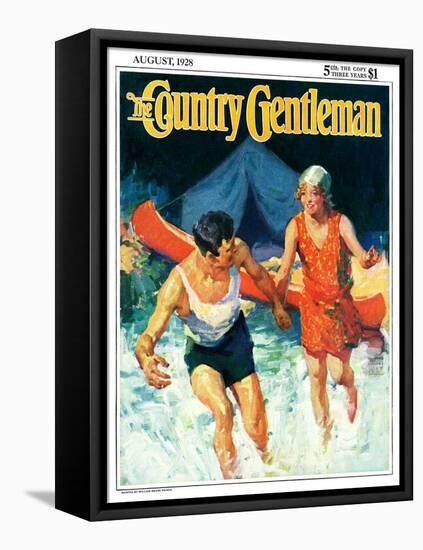 "Camping Couple Goes Swimming," Country Gentleman Cover, August 1, 1928-William Meade Prince-Framed Premier Image Canvas