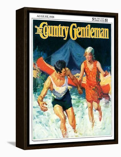 "Camping Couple Goes Swimming," Country Gentleman Cover, August 1, 1928-William Meade Prince-Framed Premier Image Canvas