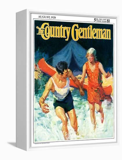 "Camping Couple Goes Swimming," Country Gentleman Cover, August 1, 1928-William Meade Prince-Framed Premier Image Canvas