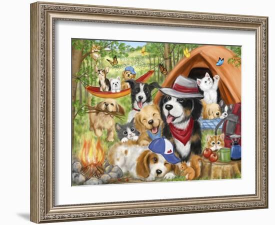 Camping Dogs and Cats-MAKIKO-Framed Giclee Print