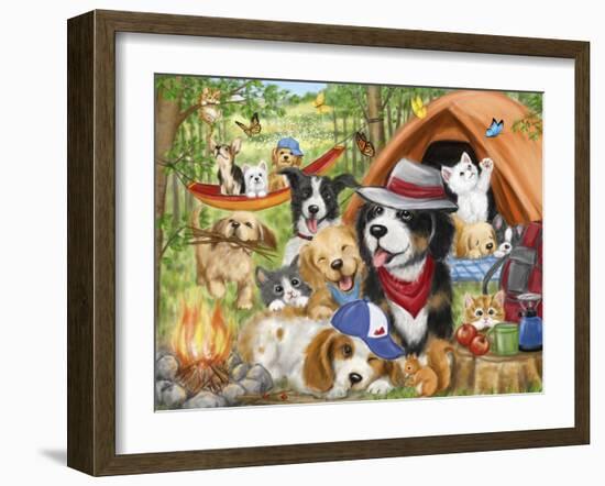 Camping Dogs and Cats-MAKIKO-Framed Giclee Print