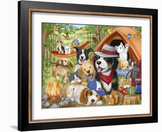 Camping Dogs and Cats-MAKIKO-Framed Giclee Print