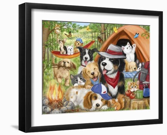 Camping Dogs and Cats-MAKIKO-Framed Giclee Print