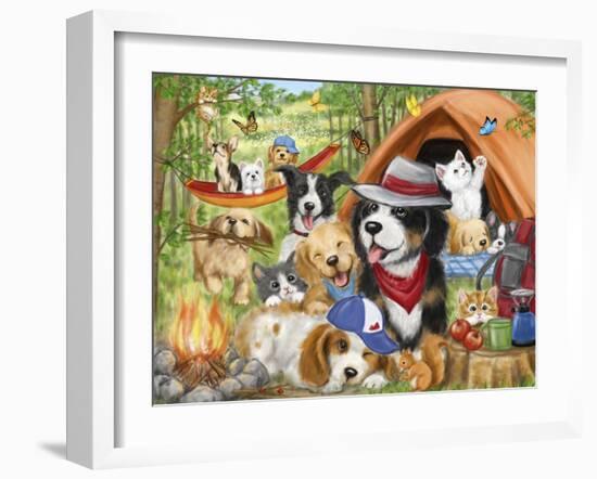 Camping Dogs and Cats-MAKIKO-Framed Giclee Print