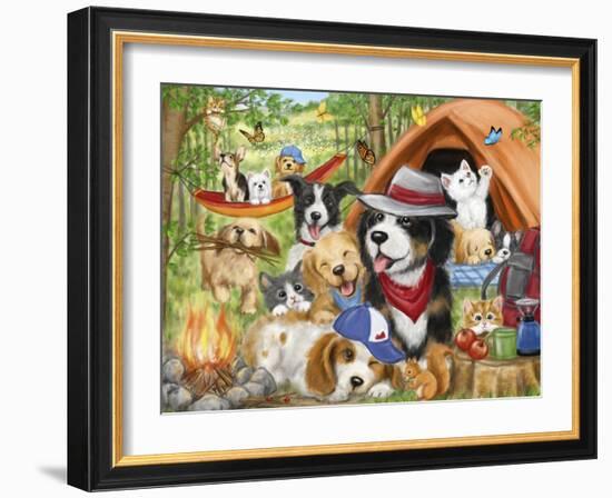 Camping Dogs and Cats-MAKIKO-Framed Giclee Print