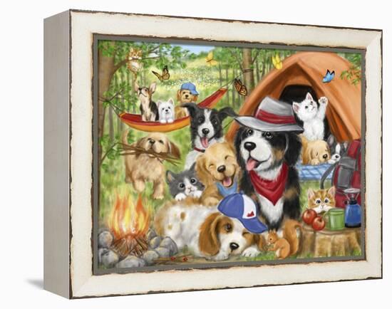 Camping Dogs and Cats-MAKIKO-Framed Premier Image Canvas