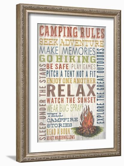 Camping Rules - Barnwood Painting-Lantern Press-Framed Art Print