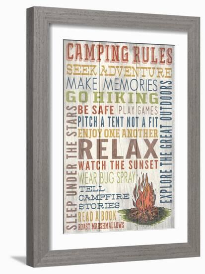 Camping Rules - Barnwood Painting-Lantern Press-Framed Art Print