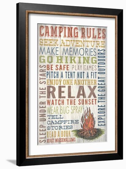 Camping Rules - Barnwood Painting-Lantern Press-Framed Art Print