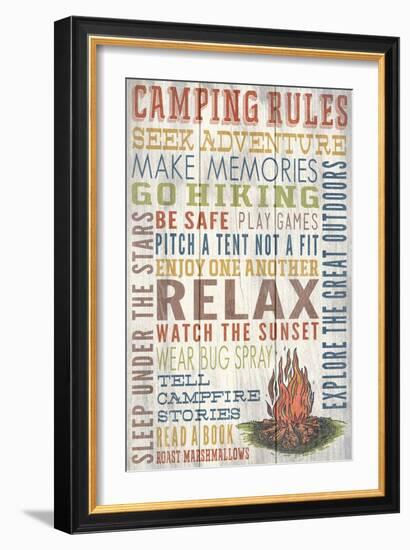 Camping Rules - Barnwood Painting-Lantern Press-Framed Art Print